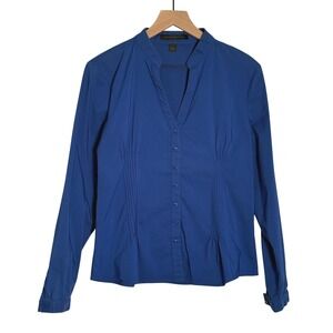 Express Design Studio Pintuck Blouse Large Royal Blue Office Professional Chic